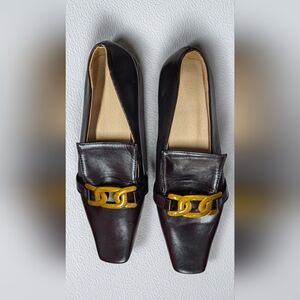 Made in Italy | Bold Gold Chain Square-Toe Loafers | Size 9